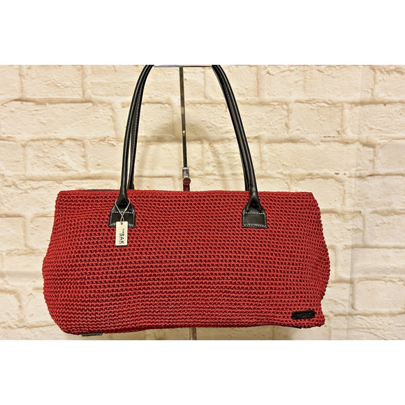 The Sak Red Handbag with Black Leather Trim Handles - Picture 2 of 15